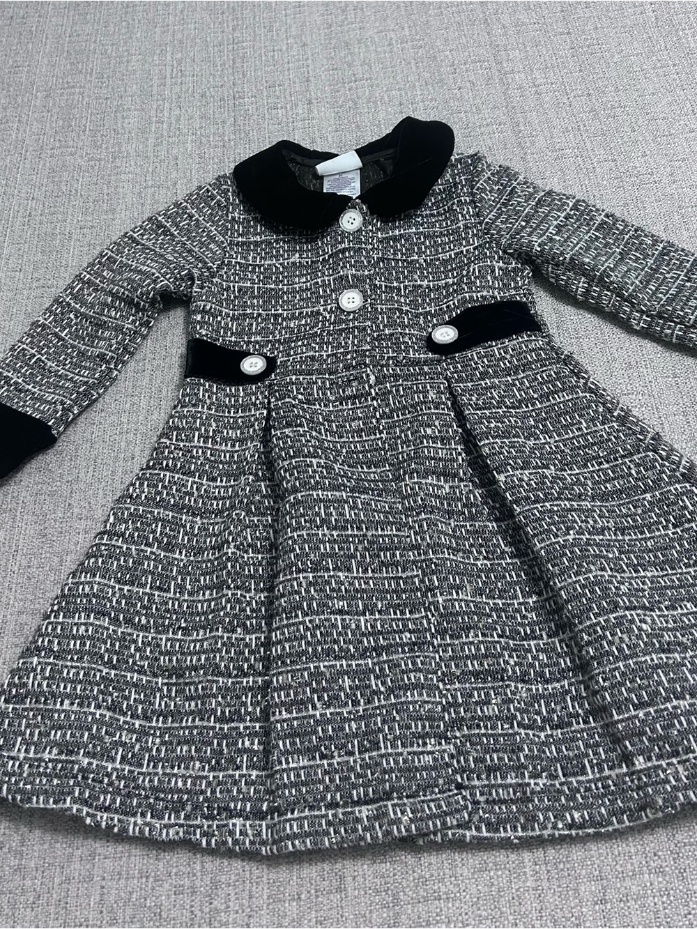 Blueberi Gold Black Velvet Trim Tweed Coat Size 3T. NWT